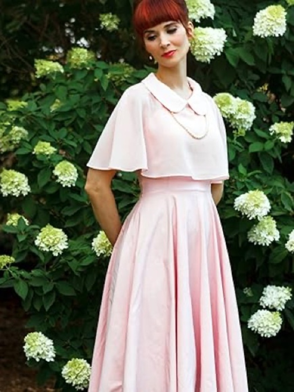 Classic Pink Midi Dress with Capelet Top